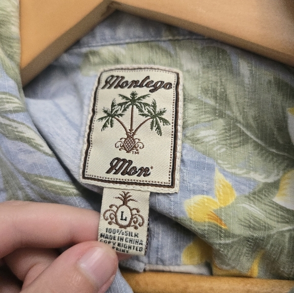 Montego Mon Mens Hawaiian Floral Casual Button Down Shirt 100% Silk | L - Picture 8 of 8